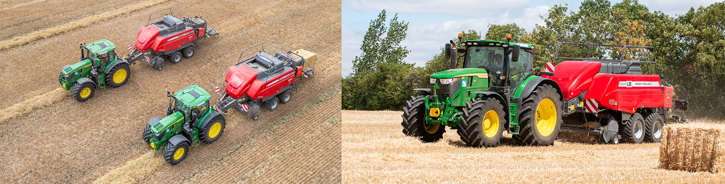 John Deere 6R215 tractors and massey ferguson balers